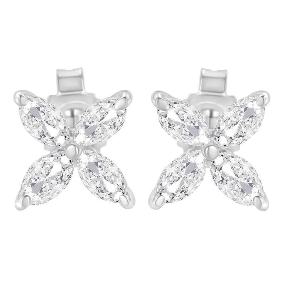14K White Gold 1/2 Cttw Marquise Diamond 8 Stone Floral Leaf Stud Earrings (H-I Color, SI1-SI2 Clarity)