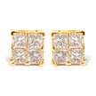 10K Yellow Gold 3/4 Cttw Invisible Set Princess-Cut Diamond Composite Square Stud Earrings (I-J Color, I2-I3 Clarity)