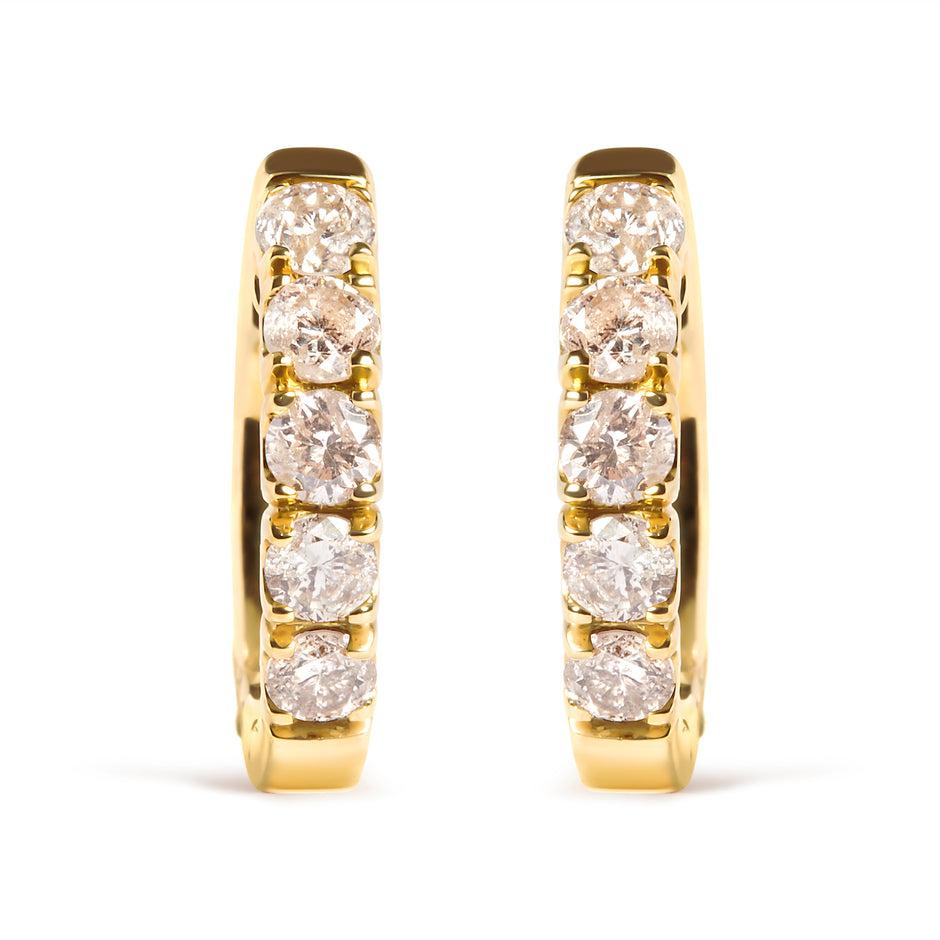 10K Yellow Gold 1/2 Cttw Round-Cut Diamond Hoop Earrings