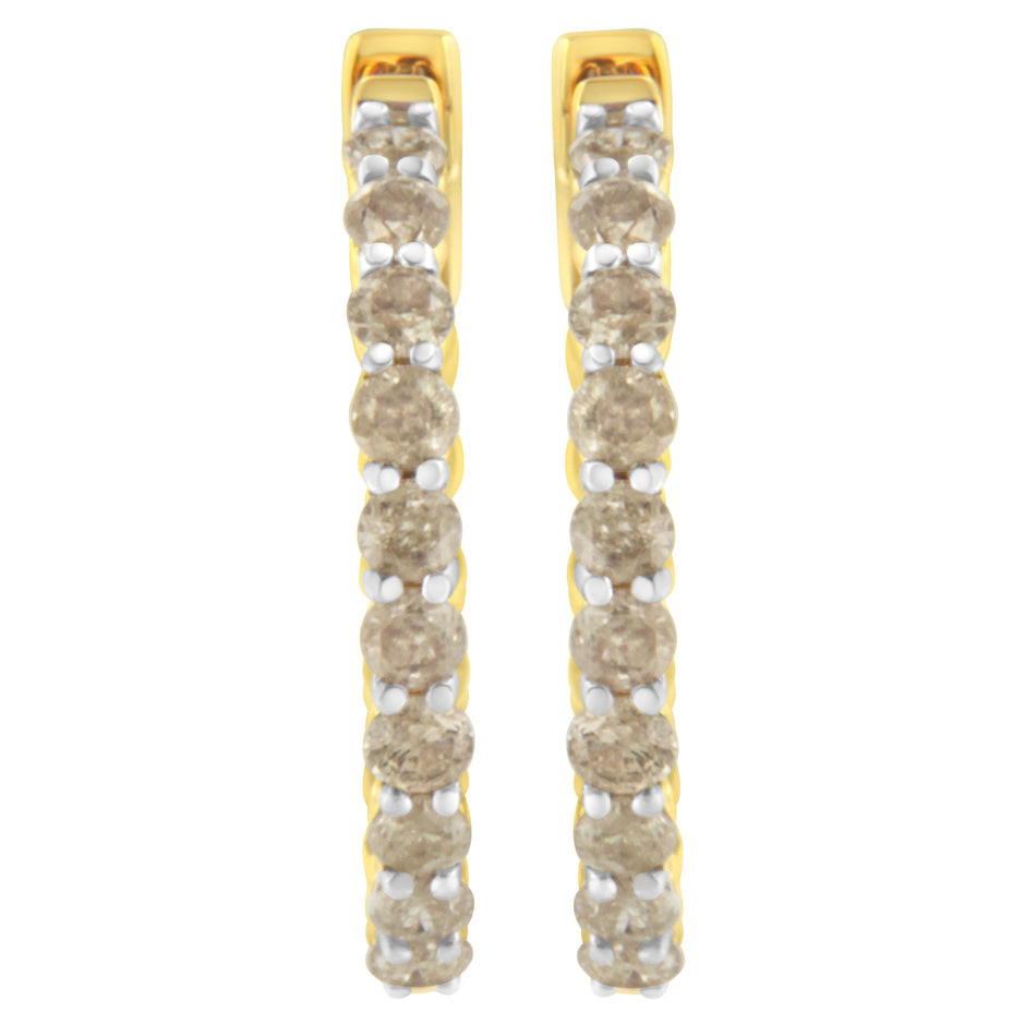 10K Yellow Gold Plated Sterling Silver Diamond Hoop Earrings (2 cttw, K-L Color, I2-I3 Clarity)
