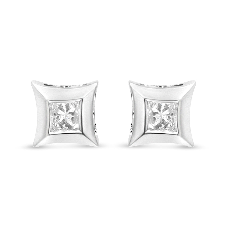 10K White Gold 1/3 Cttw Invisible Set Style Princess-Cut Diamond Stud Earrings (H-I Color, SI2-I1 Clarity)