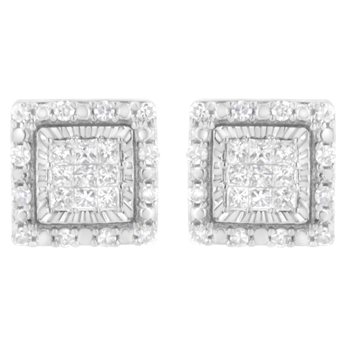 10K White Gold 1/2 cttw Invisible Set Princess-Cut Diamond Square Stud Earring (I-J Color, I1-I2 Clarity)