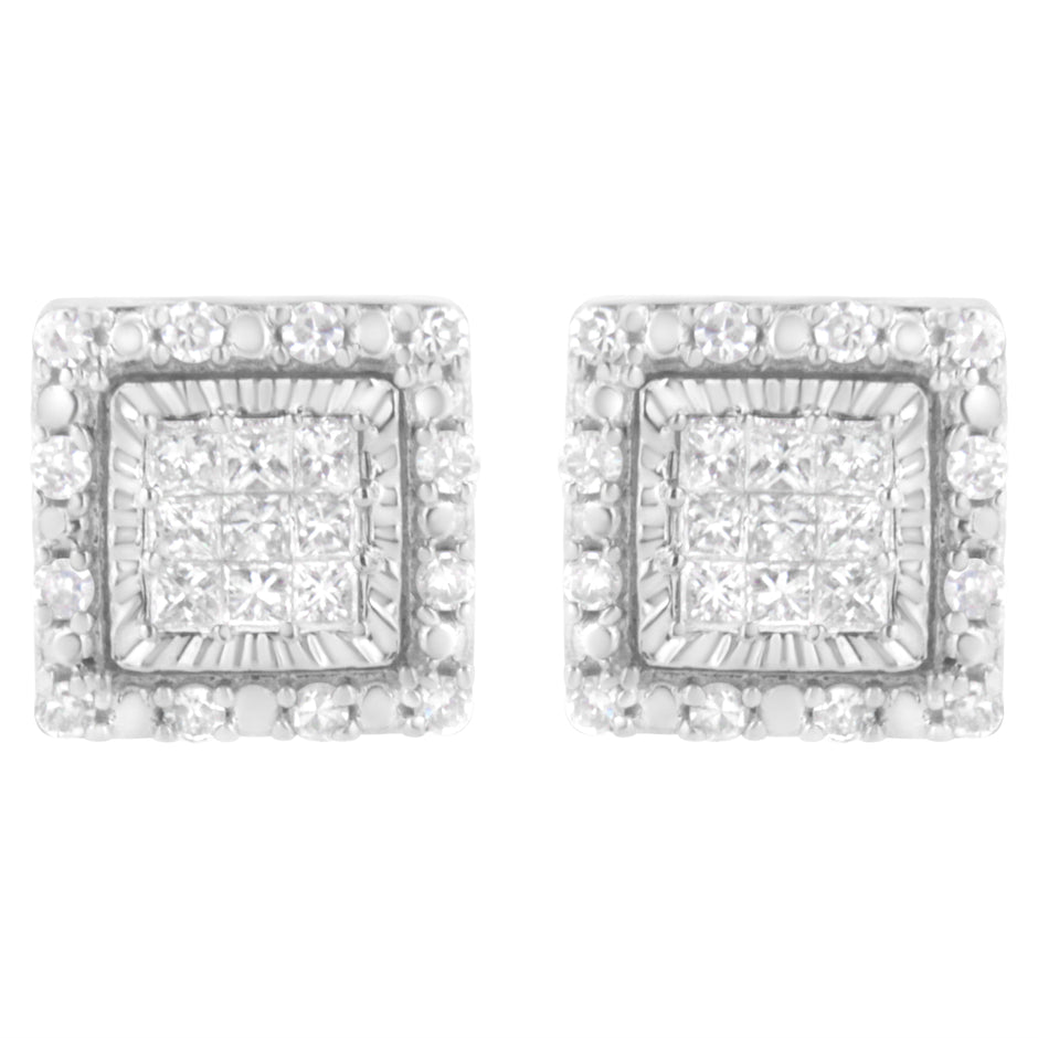 10K White Gold 1/2 cttw Invisible Set Princess-Cut Diamond Square Stud Earring (I-J Color, I1-I2 Clarity)