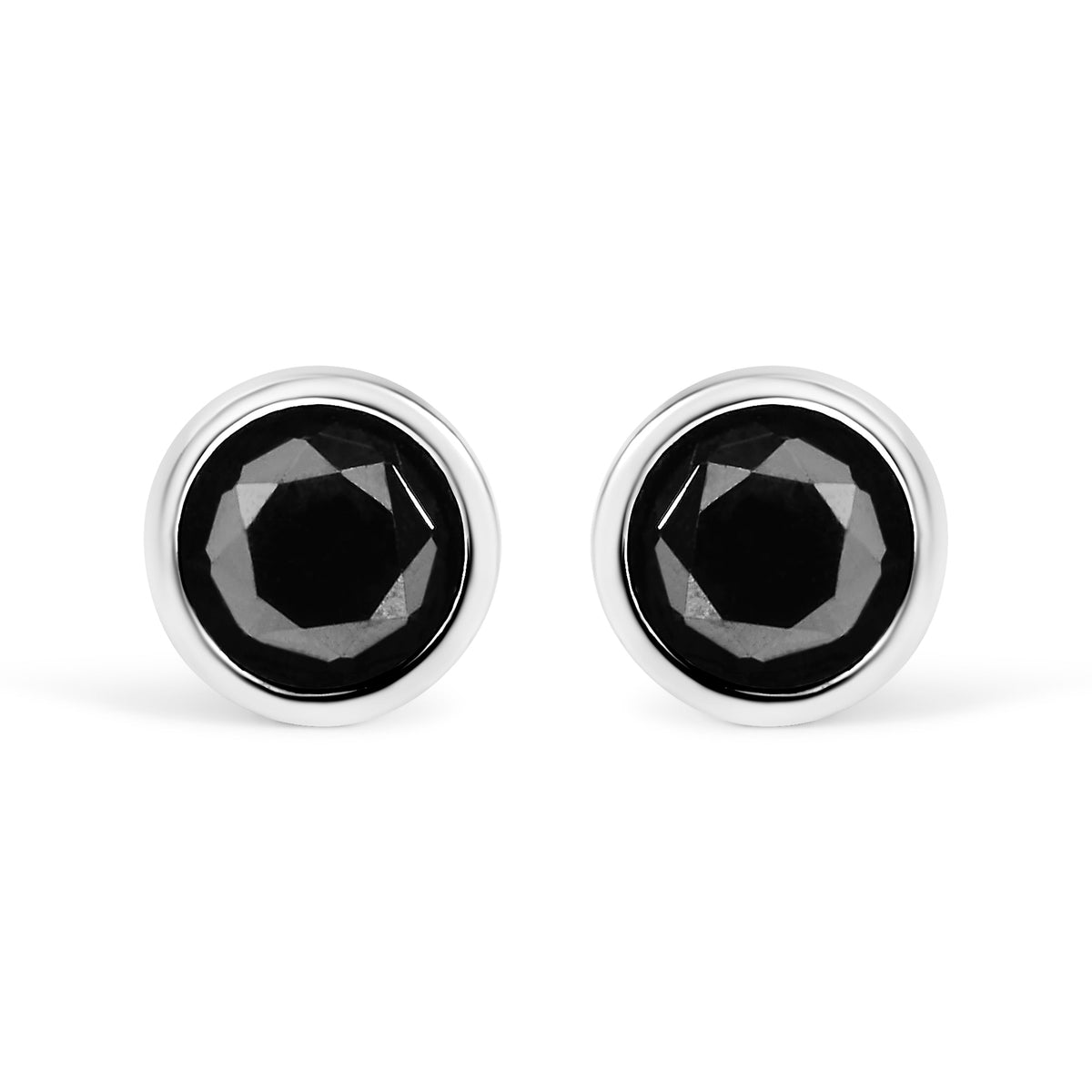 14K White Gold 1/2 Cttw Round Brilliant-Cut Black Diamond Bezel-Set Stud Earrings with Screw Backs (Fancy Color-Enhanced, I2-I3 Clarity)