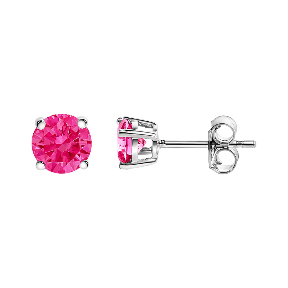 14K White Gold 1/2 Cttw Round Brilliant Cut Lab Grown Pink Diamond 4-Prong Classic Solitaire Earrings (Pink Color, VVS2-VS1 Clarity)