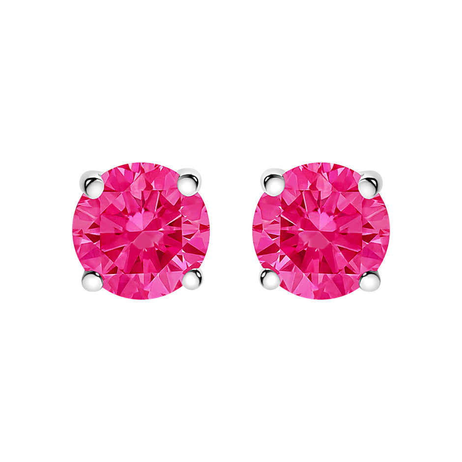 10K White Gold 1.0 Cttw Lab Created Round Brilliant Cut Pink Diamond Classic 4-Prong Solitaire Stud Earrings (Fancy Pink Color, VVS2-VS1 Clarity)