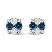 .925 Sterling Silver 2.0 Cttw Blue Diamond Composite Cluster Stud Earring