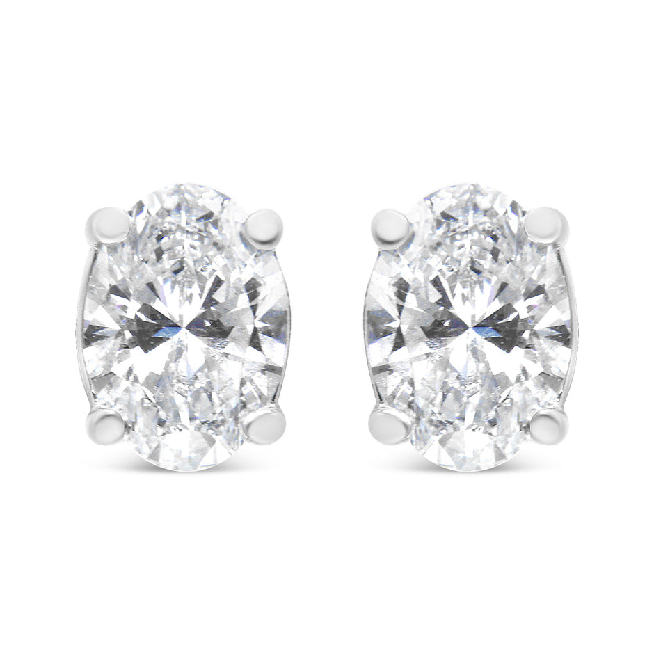 14K White Gold 1.00 Cttw Lab Grown Oval Solitaire Diamond Stud Earrings (F-G Color, VS2-SI1 Clarity)