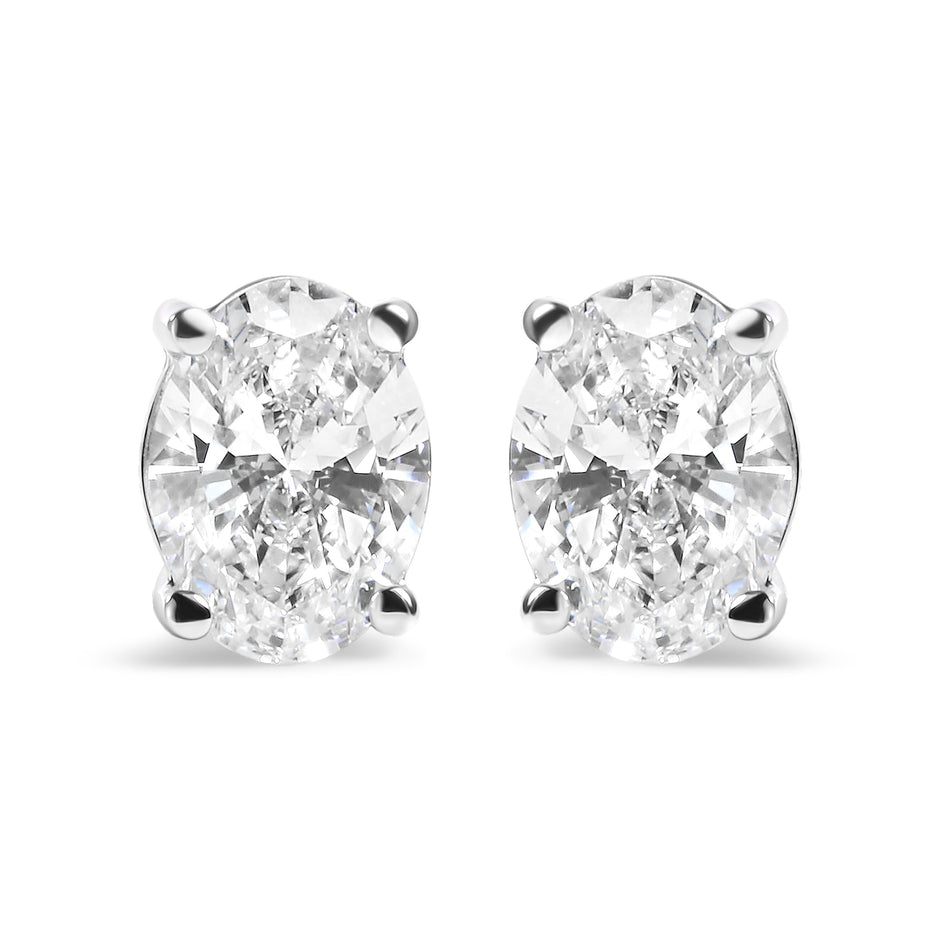 14K White Gold 2.0 Cttw Prong Set Lab Grown Oval Diamond Solitaire Stud Earring (F-G Color, VS1-VS2 Clarity)