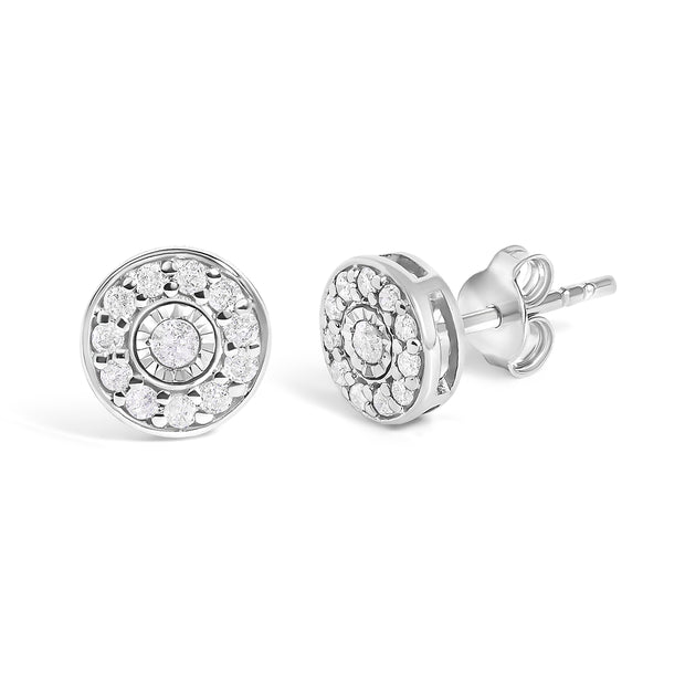 .925 Sterling Silver 1/4 Cttw Diamond Miracle Set Solitaire with Halo Stud Earrings