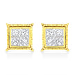14K Yellow Gold 1 Cttw Princess Cut Diamond Square Stud Earrings