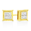 14K Yellow Gold 1 Cttw Princess Cut Diamond Square Stud Earrings