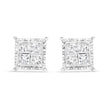14K White Gold 1 1/2 Cttw Invisible Set Princess-Cut Diamond Contemporary Wavy Quad Stud Earrings (I-J Color, I1-I2 Clarity)