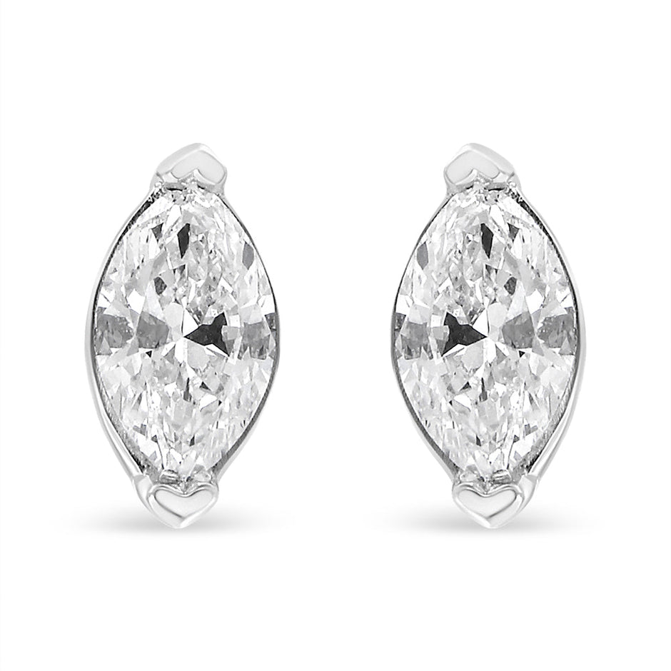14K White Gold 4/5 Cttw Marquise Lab Grown Diamond Solitaire Stud Earrings