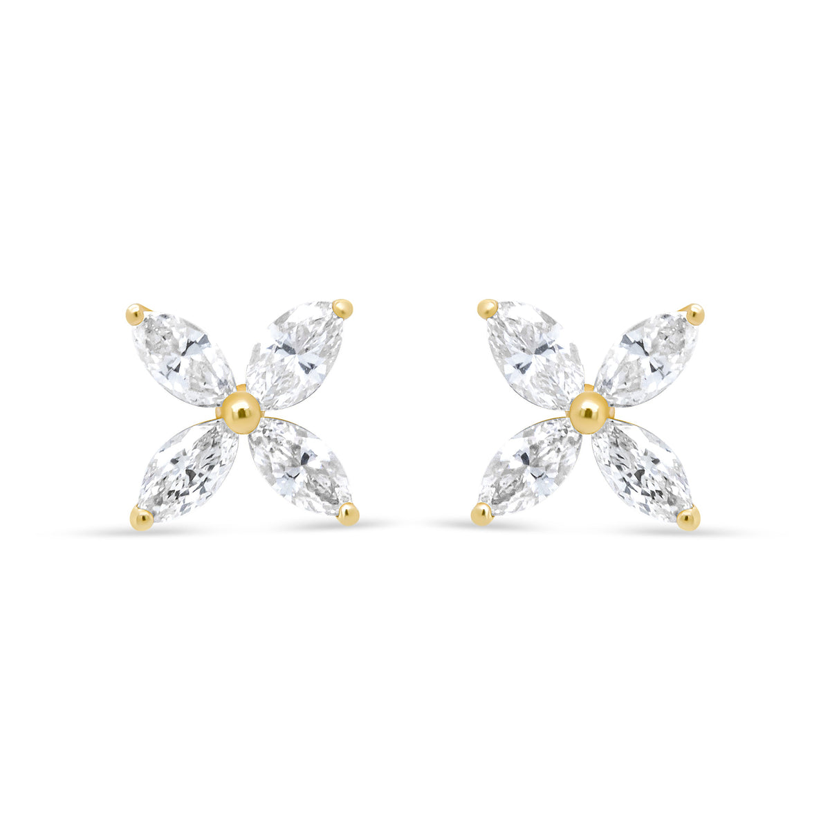 14K White Gold 1/2 Cttw Marquise Diamond 8 Stone Floral Leaf Stud Earrings (H-I Color, SI1-SI2 Clarity)