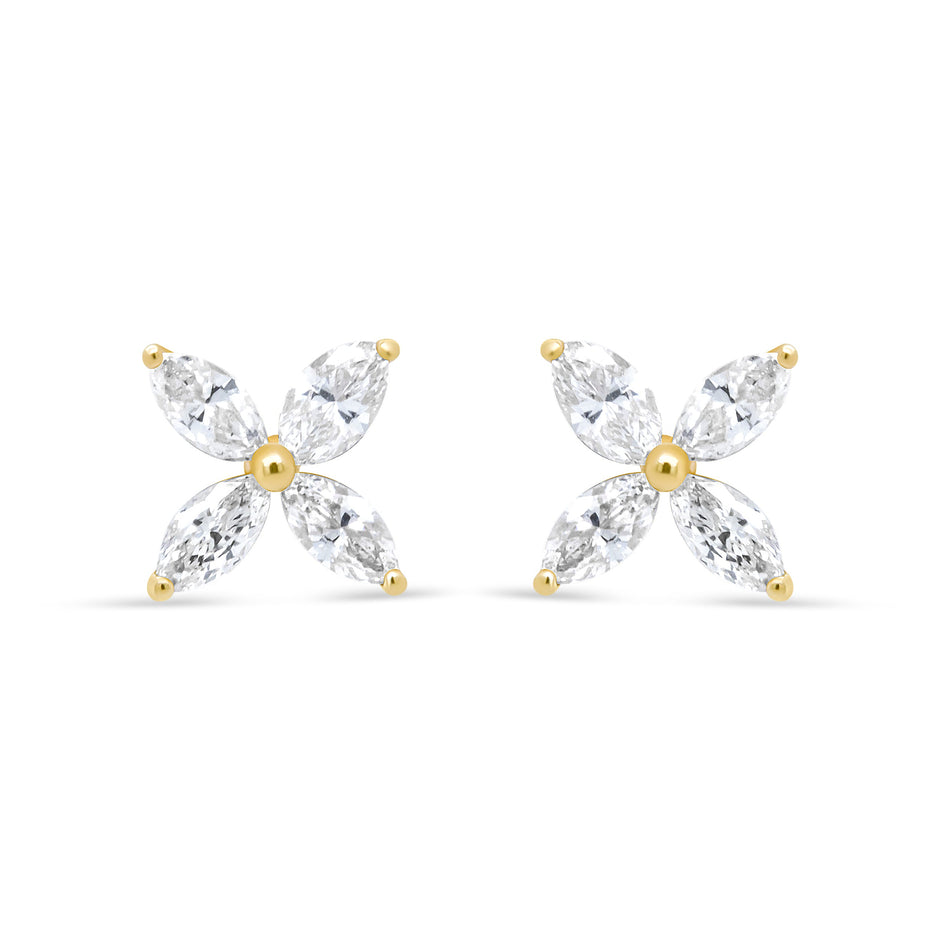 14K White Gold 1/2 Cttw Marquise Diamond 8 Stone Floral Leaf Stud Earrings (H-I Color, SI1-SI2 Clarity)