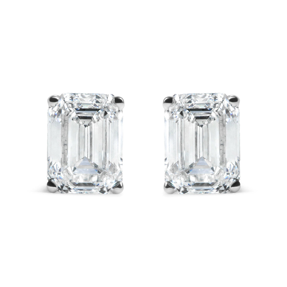 14K White Gold 2.0 Cttw Emerald Cut Lab Grown Diamond Solitaire Stud Earrings (G-H Color, VS1-VS2 Clarity)