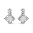 10K White Gold 3/5 Cttw Princess Diamond Geometric Drop Earrings