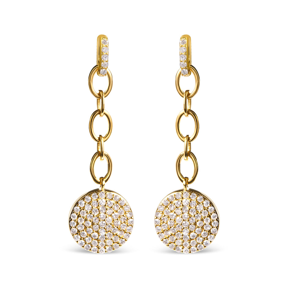 14K Yellow Gold 1.0 Cttw Diamond Chain Cluster Dangle Chain Earrings (I-J Color, I1-I2 Clarity)