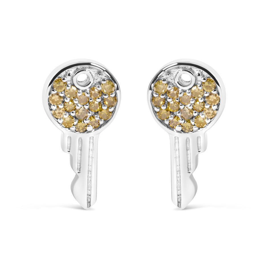 925 Sterling Silver 1/6ct TDW  Yellow Treated  Diamond Charm Earrings