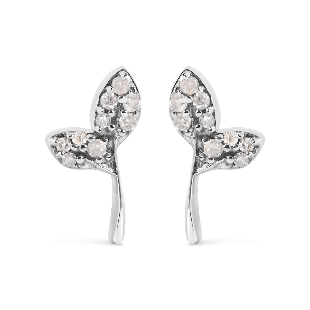 925 Sterling Silver 1/16ct TDW Diamond Leaf Earrings
