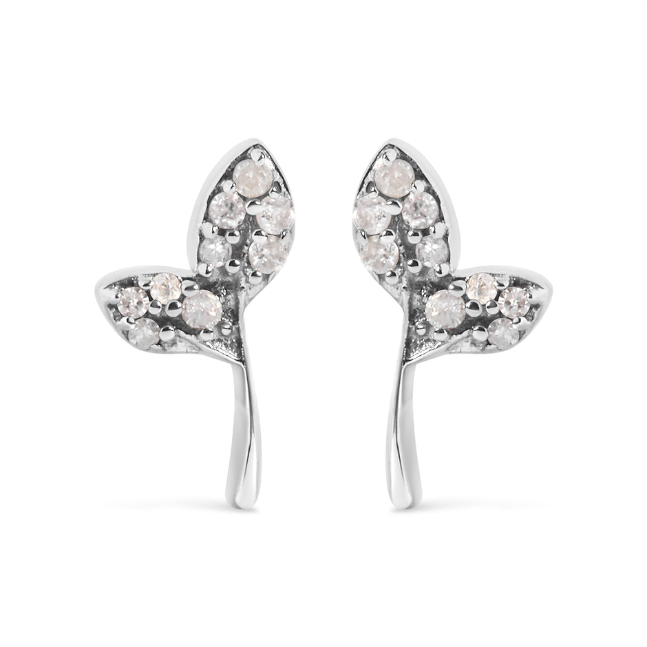 925 Sterling Silver 1/16ct TDW Diamond Leaf Earrings