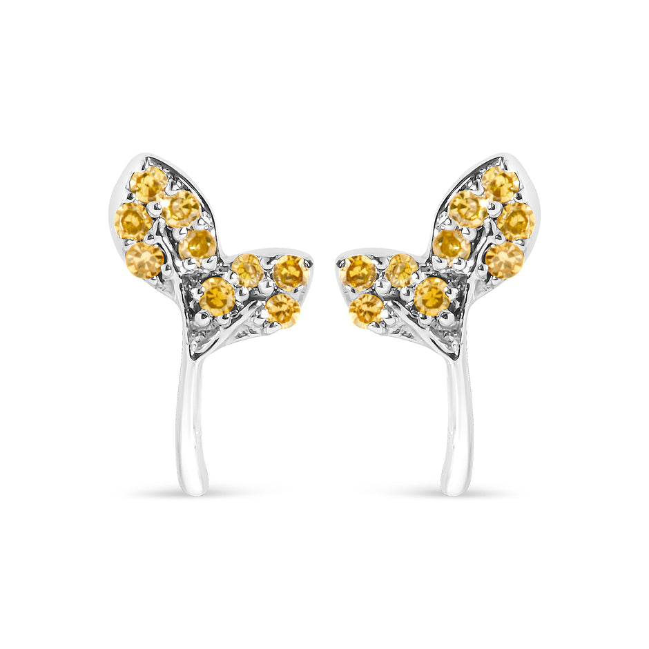 925 Sterling Silver 1/16ct TDW  Yellow Treated Diamond Leaf Earrings