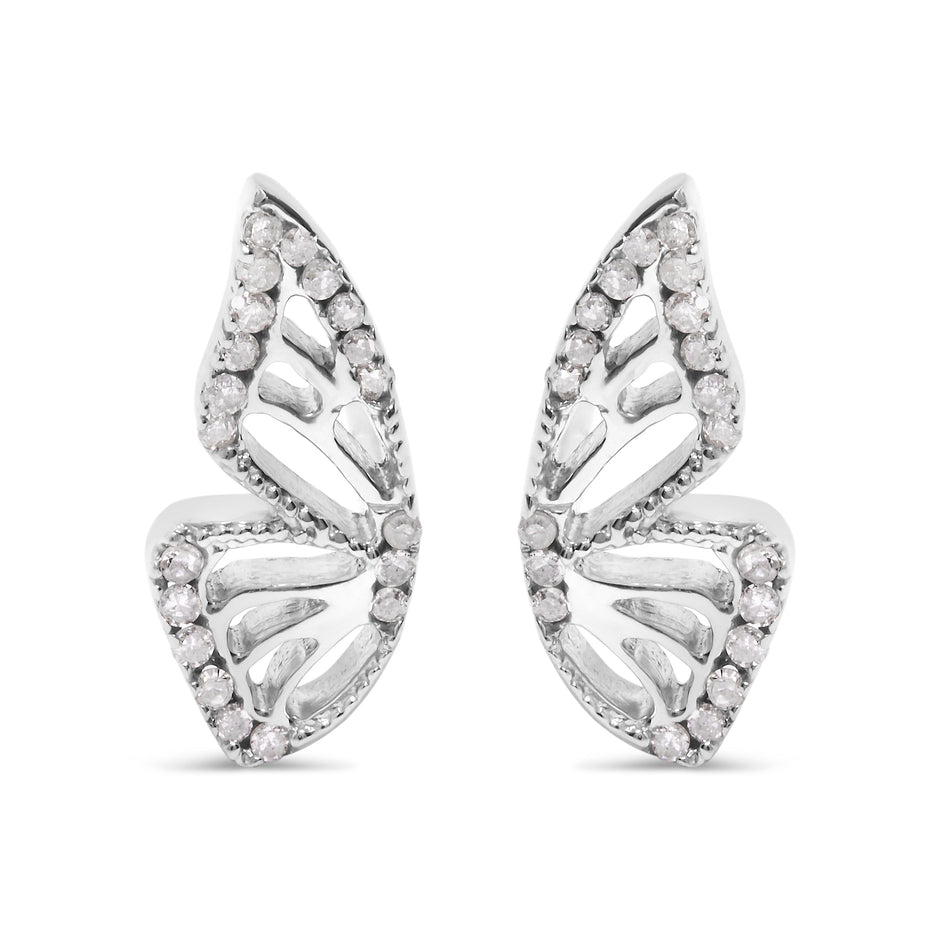 .925 Sterling Silver 1/6ct TDW Diamond Butterfly Earrings