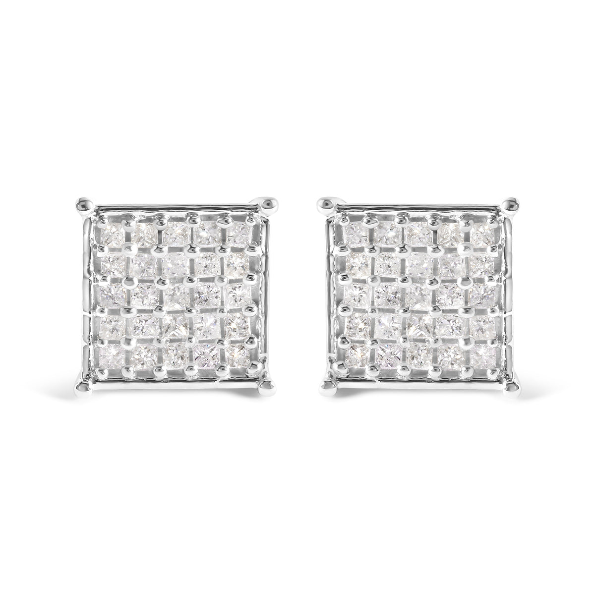 10K White Gold 3/4 Cttw Princess Diamond Composite Stud Earrings (I-J Color, I1-I2 Clarity)