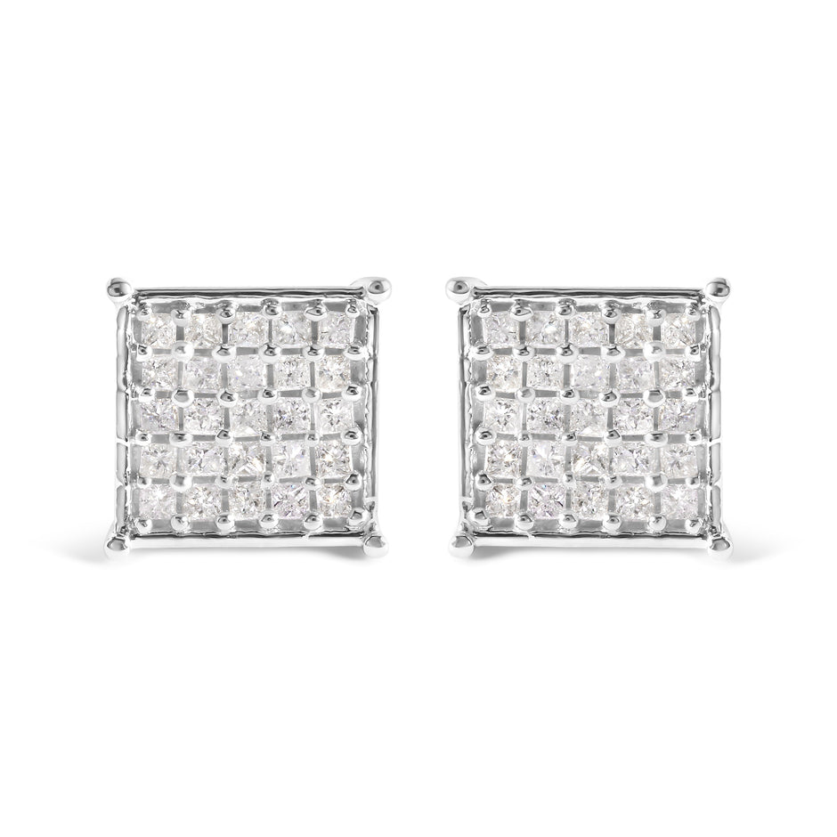 10K White Gold 3/4 Cttw Princess Diamond Composite Stud Earrings (I-J Color, I1-I2 Clarity)