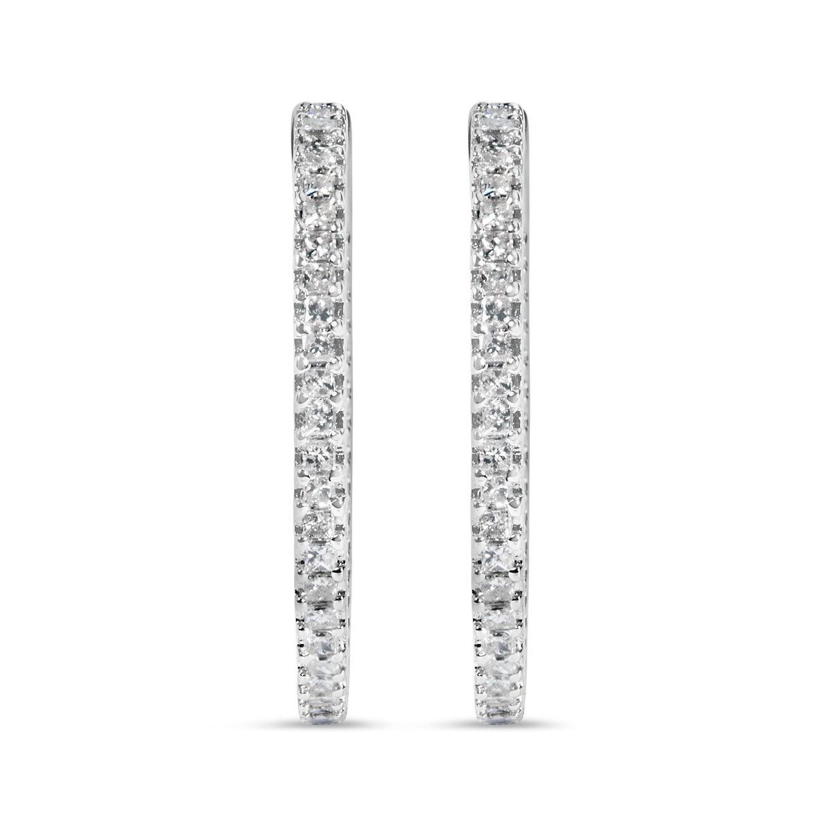 925 Sterling Silver 1.0 Cttw Princess Diamond Inside Out Hoop Earrings (I-J Color, I1-I2 Clarity) - 23 MM