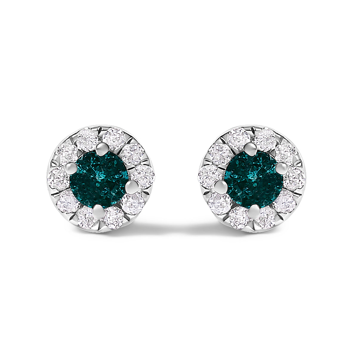 .925 Sterling Silver 1/3 Cttw White and Blue Diamond Halo Stud Earring
