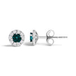 .925 Sterling Silver 1/3 Cttw White and Blue Diamond Halo Stud Earring