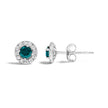.925 Sterling Silver 1/2 Cttw Blue Diamond Halo Stud Earring