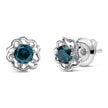.925 Sterling Silver 1/2 Cttw Blue Diamond with Openwork Floral Halo Stud Earrings