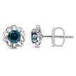 .925 Sterling Silver 1/2 Cttw Blue Diamond with Openwork Floral Halo Stud Earrings