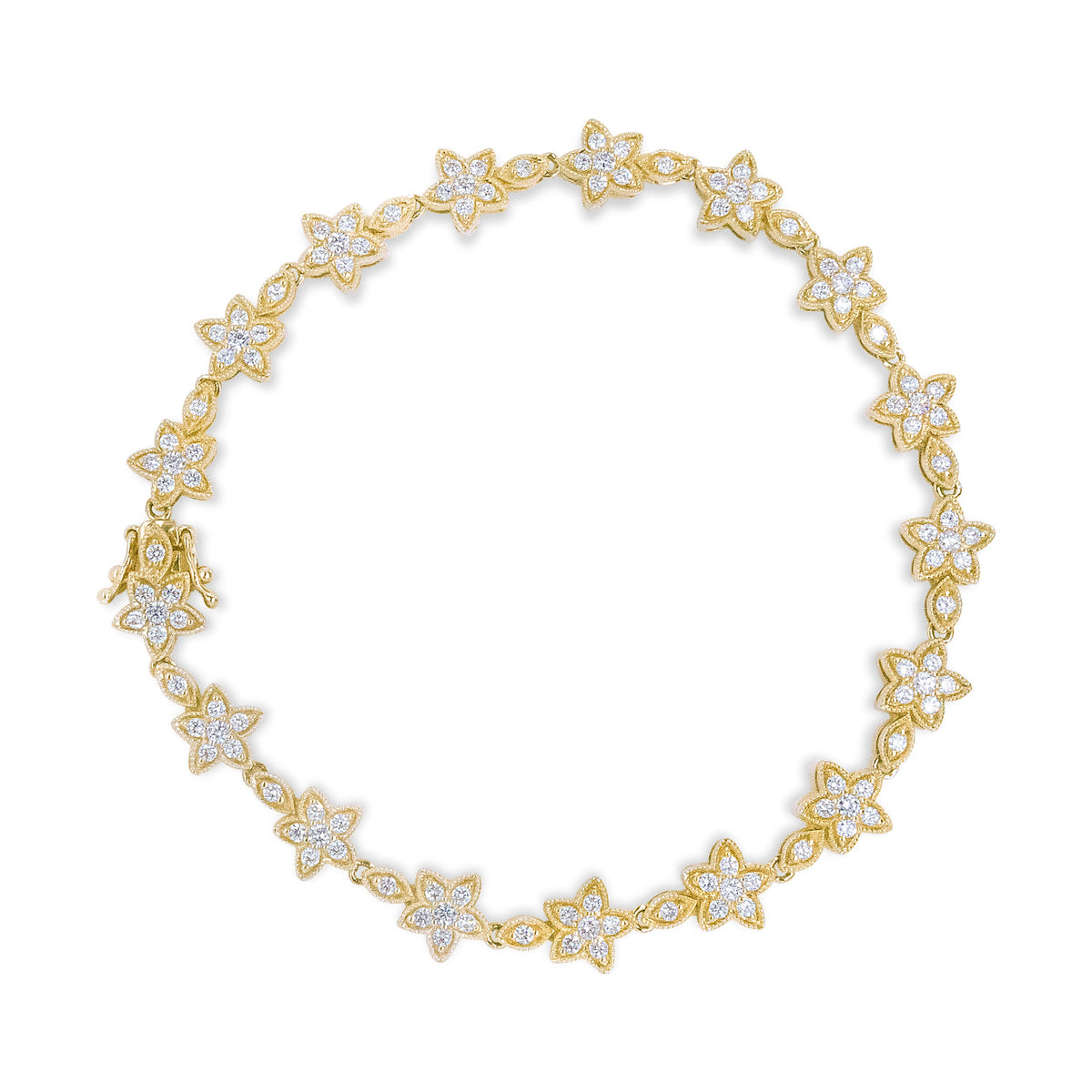 14K White Gold 1 1/5 Cttw Round Diamond Flower Blossom Link Bracelet (H-I Color, SI1-SI2 Clarity) - Size 7