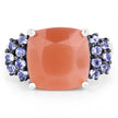 6.18 Carat Genuine Peach Moonstone and Tanzanite .925 Sterling Silver Ring