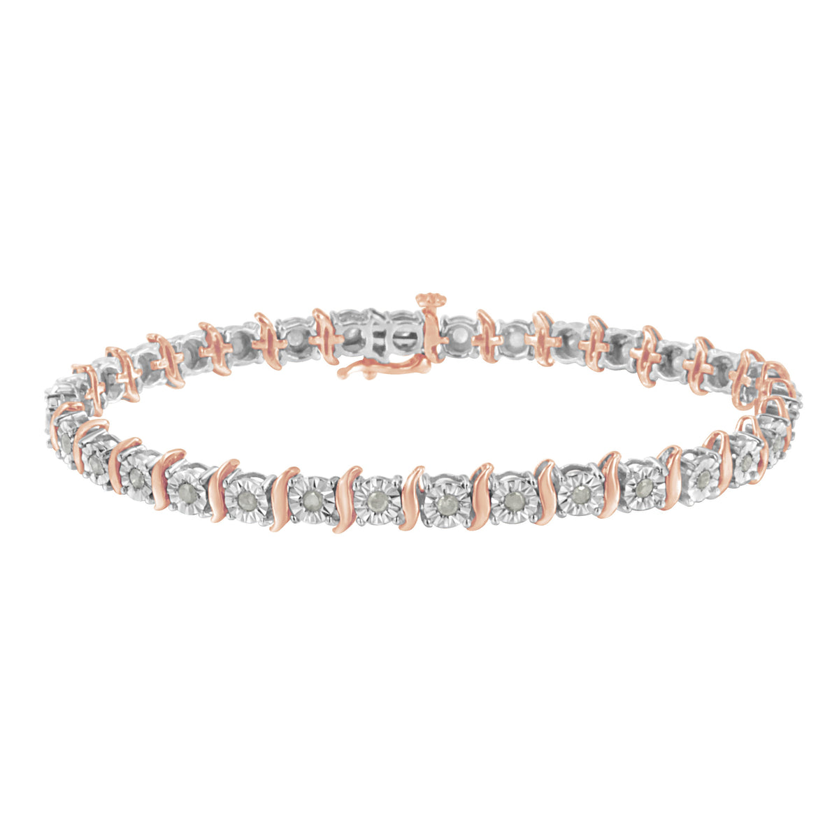 Two-Tone 10K Yellow Gold over .925 Sterling Silver 1.0 Cttw Diamond S-Curve Link Miracle-Set Tennis Bracelet (I-J Color, I3 Clarity) - 7