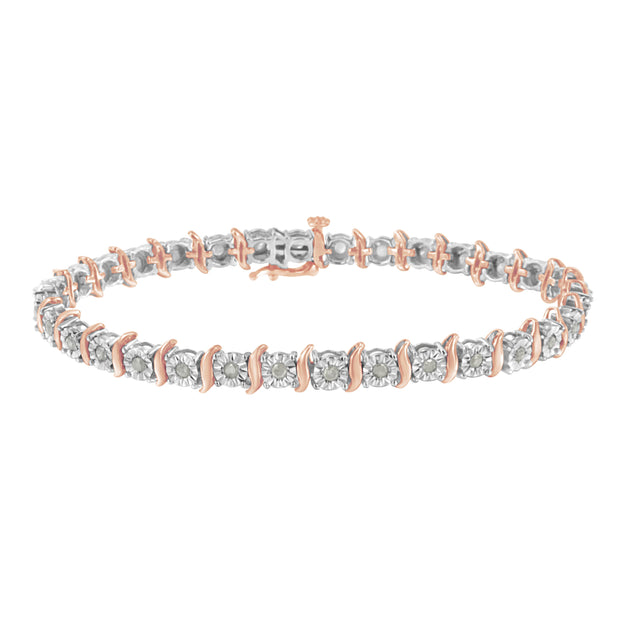 Two-Tone 10K Yellow Gold over .925 Sterling Silver 1.0 Cttw Diamond S-Curve Link Miracle-Set Tennis Bracelet (I-J Color, I3 Clarity) - 7"