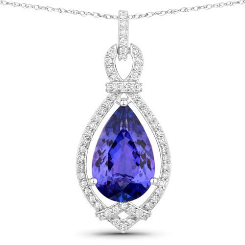 7.11 Carat Genuine Tanzanite and White Diamond 14K White Gold Pendant - Pendants - Custom Crafting Alliance, LLC