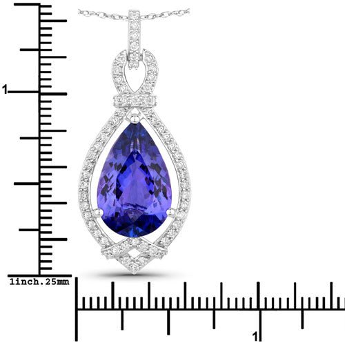 7.11 Carat Genuine Tanzanite and White Diamond 14K White Gold Pendant - Pendants - Custom Crafting Alliance, LLC