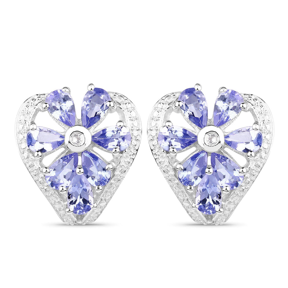 2.97 Carat Genuine Tanzanite & White Topaz .925 Sterling Silver Earrings