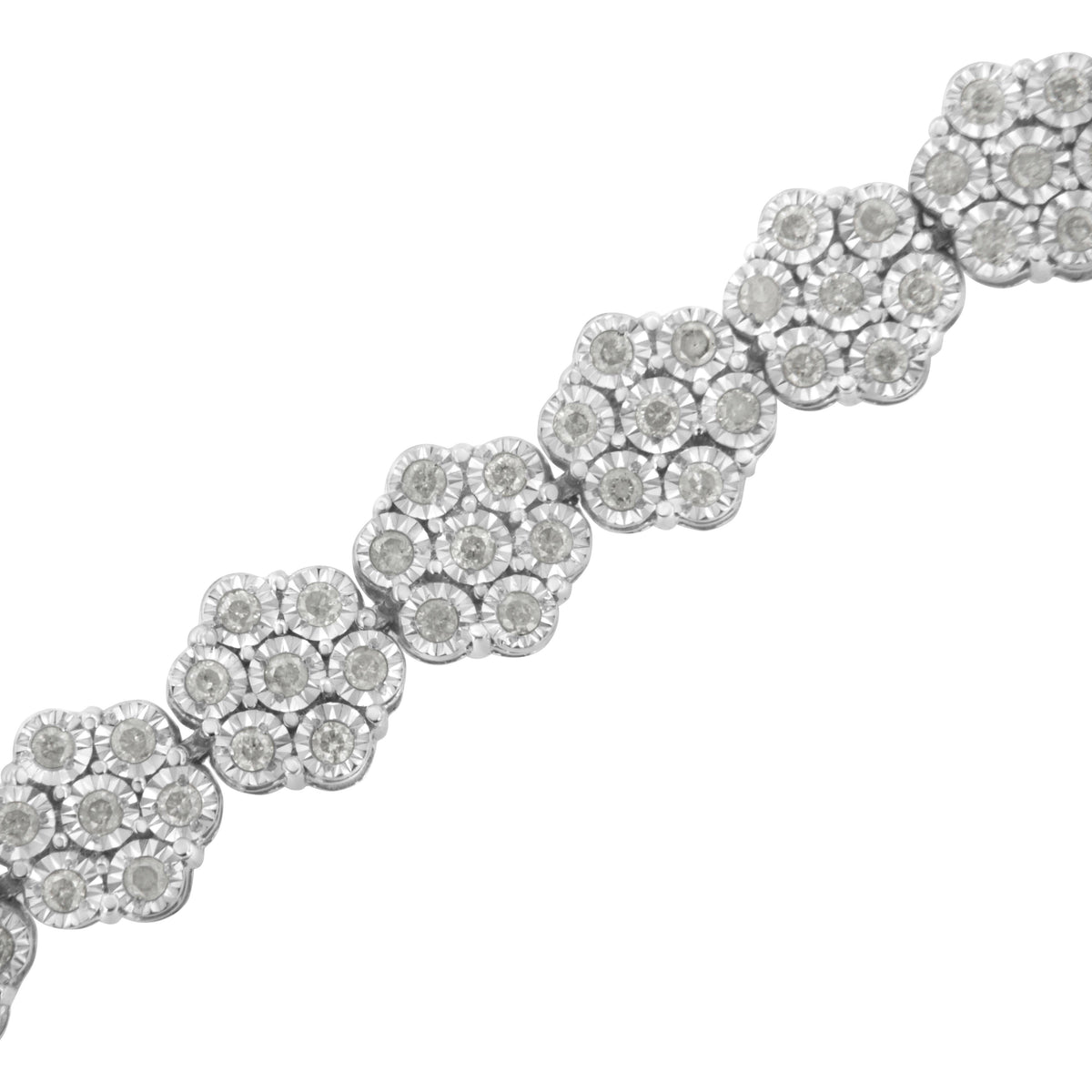 .925 Sterling Silver 2.0 cttw Diamond 7 Stone Floral Cluster Link Bracelet (I-J Color, I3 Clarity) -7.25