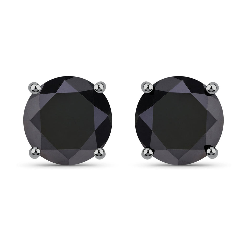 4.25 Carat Genuine Black Diamond 14K White Gold Earrings