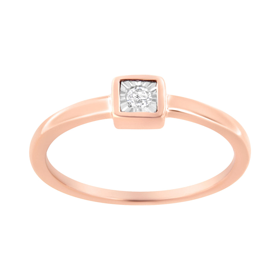 14K Rose Gold Plated .925 Sterling Silver 1/20 cttw Miracle Set Diamond Promise Ring (J-K Color, I1-I2 Clarity) - Size 6