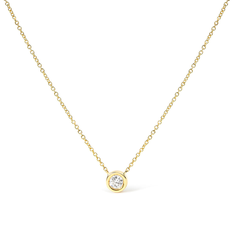 2 Micron 14K Rose Gold Plated Sterling Silver Bezel-Set Diamond Solitaire Pendant Necklace (1/3 cttw, H-I Color, I1-I2 Clarity)