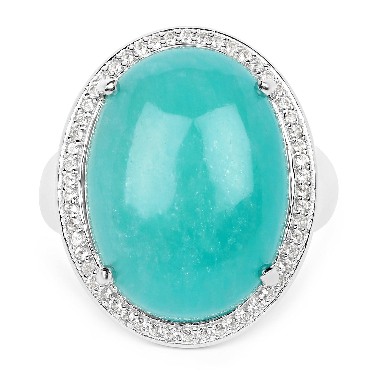 15.09 Carat Genuine Amazanite And White Topaz .925 Sterling Silver Ring