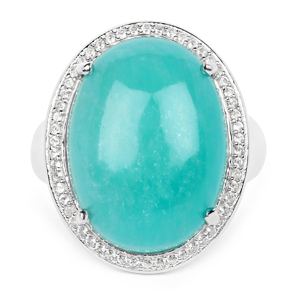 15.09 Carat Genuine Amazanite And White Topaz .925 Sterling Silver Ring