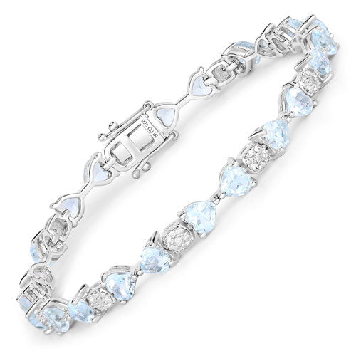 7.36 Carat Genuine Aquamarine and White Diamond .925 Sterling Silver Bracelet - Bracelets - Custom Crafting Alliance, LLC